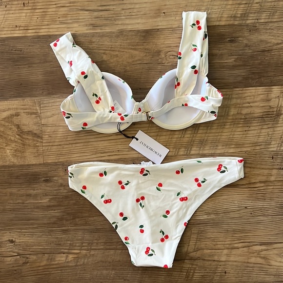 weworewhat cherries claudia swimsuit top and low rise bottom size large - Picture 6 of 8